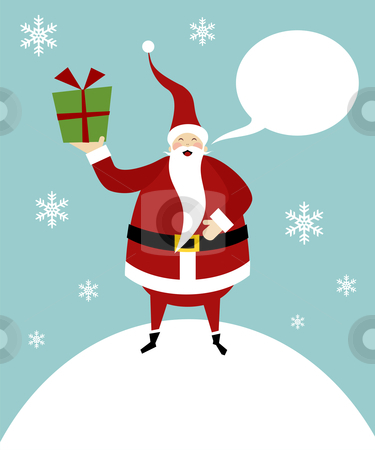 To use this stock image in your creative project, please select the size you need over to the right and click the "Add to Cart" button.
Your downloaded image will come with the Cutcaster watermark removed so don’t worry about the watermark you see on this page. Christmas serie: Happy Santa Claus on a snow mountain with gifts stock vector clipart, Santa Claus standing on a snow mountain with a gift on his right hand and a blank comic balloon. by Cienpies Design