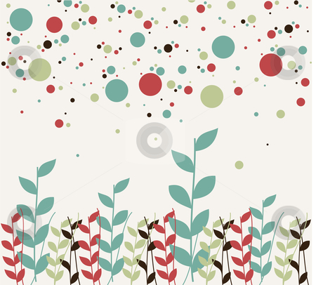 To use this stock image in your creative project, please select the size you need over to the right and click the "Add to Cart" button.
Your downloaded image will come with the Cutcaster watermark removed so don’t worry about the watermark you see on this page. Floral and bubbles background stock vector clipart, Pattern of natural colorful branches and a bubbles design. White background by Cienpies Design