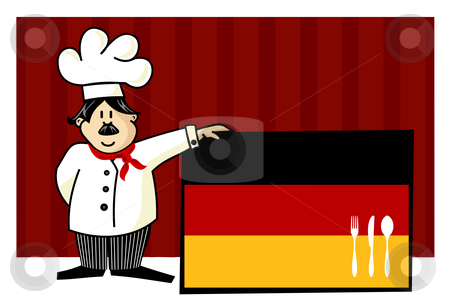 To use this stock image in your creative project, please select the size you need over to the right and click the "Add to Cart" button.
Your downloaded image will come with the Cutcaster watermark removed so don’t worry about the watermark you see on this page. Chef of german cuisine stock vector clipart, Chef of german cuisine. Food, restaurant, menu design with cutlery silhouette on the country flag. Striped red background. Vector available by Cienpies Design