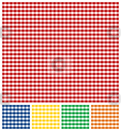 To use this stock image in your creative project, please select the size you need over to the right and click the "Add to Cart" button.
Your downloaded image will come with the Cutcaster watermark removed so don’t worry about the watermark you see on this page. Picnic Tablecloth Texture stock vector clipart, Cross-weave Gingham Seamless Tiles: Red and white background. Same pattern in Yellow, Green, Blue and Orange, below. Vector available. by Cienpies Design