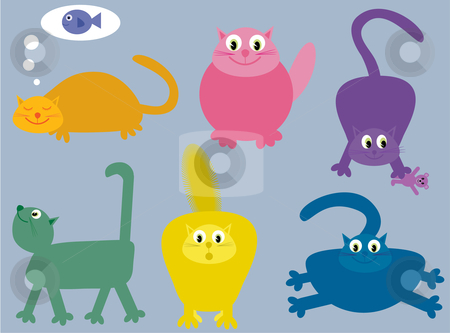 To use this stock image in your creative project, please select the size you need over to the right and click the "Add to Cart" button.
Your downloaded image will come with the Cutcaster watermark removed so don’t worry about the watermark you see on this page. Collection of cats 2 stock vector clipart, Vector illustration of a collection of humorous cats by Rachel Gordon