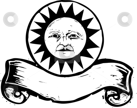 To use this stock image in your creative project, please select the size you need over to the right and click the "Add to Cart" button.
Your downloaded image will come with the Cutcaster watermark removed so don’t worry about the watermark you see on this page. Sun Banner #1 stock vector clipart, Sun with face above a woodcut banner. by Jeffrey Thompson