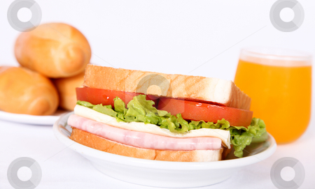 To use this stock image in your creative project, please select the size you need over to the right and click the "Add to Cart" button.
Your downloaded image will come with the Cutcaster watermark removed so don’t worry about the watermark you see on this page. Breakfast stock photo, Breakfast, Sandwich with tomatoes, lettuce, ham and cheese, and orange juice by Giuseppe Ramos