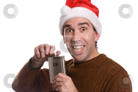 To use this stock image in your creative project, please select the size you need over to the right and click the "Add to Cart" button.
Your downloaded image will come with the Cutcaster watermark removed so don’t worry about the watermark you see on this page. Christmas Alcohol stock photo, A young man smiling and holding a flask of alcohol, isolated against a white background by Richard Nelson