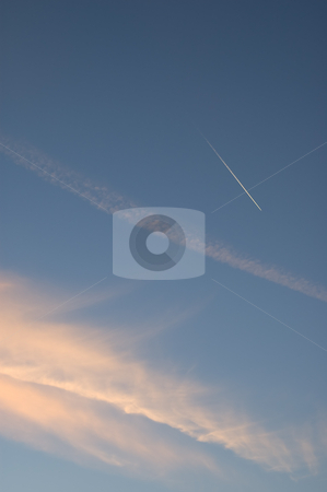 To use this stock image in your creative project, please select the size you need over to the right and click the "Add to Cart" button.
Your downloaded image will come with the Cutcaster watermark removed so don’t worry about the watermark you see on this page. Clouds and contrail stock photo, Clouds and Contrail above England by Susan Robinson