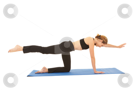 To use this stock image in your creative project, please select the size you need over to the right and click the "Add to Cart" button.
Your downloaded image will come with the Cutcaster watermark removed so don’t worry about the watermark you see on this page. Pilates exercise series stock photo, Fit young brunette pilates instructor showing different exercises on a white background a blue yoga mat. White background NOT ISOLATED by Sean Nel
