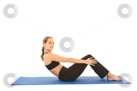 To use this stock image in your creative project, please select the size you need over to the right and click the "Add to Cart" button.
Your downloaded image will come with the Cutcaster watermark removed so don’t worry about the watermark you see on this page. Pilates exercise series stock photo, Fit young brunette pilates instructor showing different exercises on a white background a blue yoga mat. White background NOT ISOLATED by Sean Nel