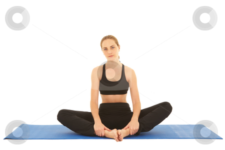 To use this stock image in your creative project, please select the size you need over to the right and click the "Add to Cart" button.
Your downloaded image will come with the Cutcaster watermark removed so don’t worry about the watermark you see on this page. Pilates exercise series stock photo, Fit young brunette pilates instructor showing different exercises on a white background a blue yoga mat. White background NOT ISOLATED by Sean Nel
