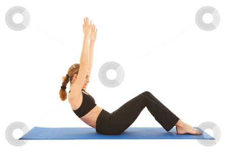 To use this stock image in your creative project, please select the size you need over to the right and click the "Add to Cart" button.
Your downloaded image will come with the Cutcaster watermark removed so don’t worry about the watermark you see on this page. Pilates exercise series stock photo, Fit young brunette pilates instructor showing different exercises on a white background a blue yoga mat. White background NOT ISOLATED by Sean Nel