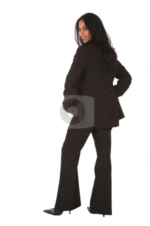 To use this stock image in your creative project, please select the size you need over to the right and click the "Add to Cart" button.
Your downloaded image will come with the Cutcaster watermark removed so don’t worry about the watermark you see on this page. Young adult businesswoman stock photo, Beautiful young adult Indian businesswoman with dark skin and dark straight long hair, brown eyes and pink lips, wearing a black suit with pants by Sean Nel