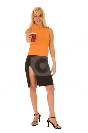 To use this stock image in your creative project, please select the size you need over to the right and click the "Add to Cart" button.
Your downloaded image will come with the Cutcaster watermark removed so don’t worry about the watermark you see on this page. Sexy blonde businesswoman stock photo, Sexy young adult Caucasian businesswoman in a short black mini skirt with a orange striped top on a white background by Sean Nel