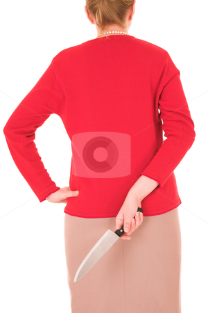 To use this stock image in your creative project, please select the size you need over to the right and click the "Add to Cart" button.
Your downloaded image will come with the Cutcaster watermark removed so don’t worry about the watermark you see on this page. Blonde Murderess woman stock photo, Blonde middle aged woman with a large carving knife hidden behind her back against a white background by Sean Nel