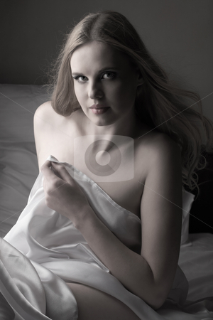 To use this stock image in your creative project, please select the size you need over to the right and click the "Add to Cart" button.
Your downloaded image will come with the Cutcaster watermark removed so don’t worry about the watermark you see on this page. Nude adult woman stock photo, Sensual naked young blonde adult Caucasian woman, wrapped in a satin, silk sheet. High contrast image. by Sean Nel
