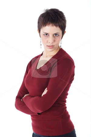 To use this stock image in your creative project, please select the size you need over to the right and click the "Add to Cart" button.
Your downloaded image will come with the Cutcaster watermark removed so don’t worry about the watermark you see on this page. Young adult woman stock photo, Cute young adult caucasian woman with short hair in a red top on a white background in various poses, with various facial expressions. Not Isolated by Sean Nel