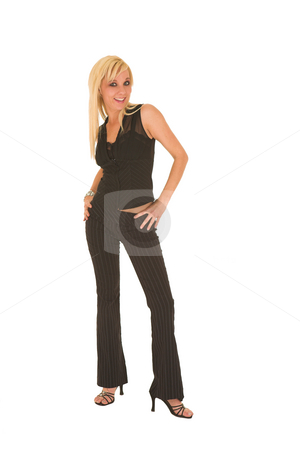 To use this stock image in your creative project, please select the size you need over to the right and click the "Add to Cart" button.
Your downloaded image will come with the Cutcaster watermark removed so don’t worry about the watermark you see on this page. Sexy blonde businesswoman stock photo, Sexy young adult Caucasian businesswoman in black pinstripe pants and suit top on a white background by Sean Nel