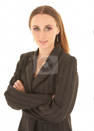 To use this stock image in your creative project, please select the size you need over to the right and click the "Add to Cart" button.
Your downloaded image will come with the Cutcaster watermark removed so don’t worry about the watermark you see on this page. Sexy brunette businesswoman stock photo, Sexy young adult Caucasian businesswoman in a black sexy business suit on a white background. She has modern make-up on her eyes by Sean Nel