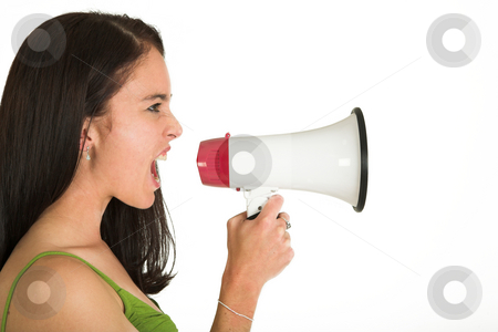 To use this stock image in your creative project, please select the size you need over to the right and click the "Add to Cart" button.
Your downloaded image will come with the Cutcaster watermark removed so don’t worry about the watermark you see on this page. Business Woman #527 stock photo, Brunette business woman with megaphone - screaming by Sean Nel