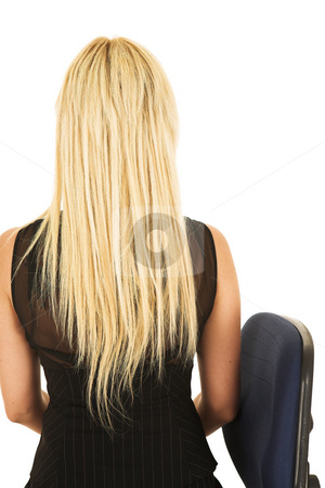 To use this stock image in your creative project, please select the size you need over to the right and click the "Add to Cart" button.
Your downloaded image will come with the Cutcaster watermark removed so don’t worry about the watermark you see on this page. Blonde businesswoman in black on office chair stock photo, Businesswoman in black sitting on a blue and black office chair with her long blonde hair and her back to the viewer - isolated on white by Sean Nel