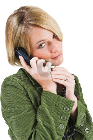 To use this stock image in your creative project, please select the size you need over to the right and click the "Add to Cart" button.
Your downloaded image will come with the Cutcaster watermark removed so don’t worry about the watermark you see on this page. Heidi Booysen #17 stock photo, Business woman green jacket, talking on the phone by Sean Nel