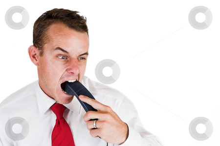 To use this stock image in your creative project, please select the size you need over to the right and click the "Add to Cart" button.
Your downloaded image will come with the Cutcaster watermark removed so don’t worry about the watermark you see on this page. Tollie Booysen #14 stock photo, Businessman in white shirt and red tie. Biting the telephone. by Sean Nel