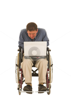 To use this stock image in your creative project, please select the size you need over to the right and click the "Add to Cart" button.
Your downloaded image will come with the Cutcaster watermark removed so don’t worry about the watermark you see on this page. Businessman #130 stock photo, Man sitting in wheelchair working on a laptop. by Sean Nel