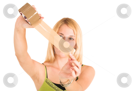 To use this stock image in your creative project, please select the size you need over to the right and click the "Add to Cart" button.
Your downloaded image will come with the Cutcaster watermark removed so don’t worry about the watermark you see on this page. Businesswoman #454 stock photo, Blonde business lady in an informal green top. Holding a piece of tape. Shallow DOF, hands and tape in focus, face out of focus. Copy space. by Sean Nel