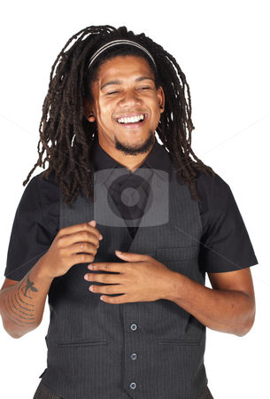 To use this stock image in your creative project, please select the size you need over to the right and click the "Add to Cart" button.
Your downloaded image will come with the Cutcaster watermark removed so don’t worry about the watermark you see on this page. Handsome African businessman stock photo, Handsome African businessman with long hair in black informal suit on white background. NOT ISOLATED by Sean Nel