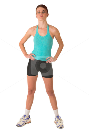To use this stock image in your creative project, please select the size you need over to the right and click the "Add to Cart" button.
Your downloaded image will come with the Cutcaster watermark removed so don’t worry about the watermark you see on this page. Gym #108 stock photo, Woman is looking serious in gym wear, with her hands on her hips. by Sean Nel