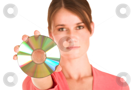 To use this stock image in your creative project, please select the size you need over to the right and click the "Add to Cart" button.
Your downloaded image will come with the Cutcaster watermark removed so don’t worry about the watermark you see on this page. Business Woman #406 stock photo, Brunette business woman in an informal light pink shirt. Holding a CD by Sean Nel
