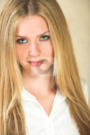 To use this stock image in your creative project, please select the size you need over to the right and click the "Add to Cart" button.
Your downloaded image will come with the Cutcaster watermark removed so don’t worry about the watermark you see on this page. Young adult woman stock photo, Portrait of a beautiful young adult Caucasian woman with light skin and straight blond hair, green eyes and red lips, wearing a white shirt by Sean Nel