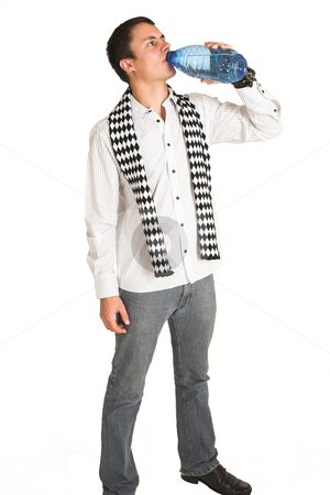 To use this stock image in your creative project, please select the size you need over to the right and click the "Add to Cart" button.
Your downloaded image will come with the Cutcaster watermark removed so don’t worry about the watermark you see on this page. Franscois Booysen #2 stock photo, Man with white pinstripe shirt and scarf with bottled water in hand. by Sean Nel