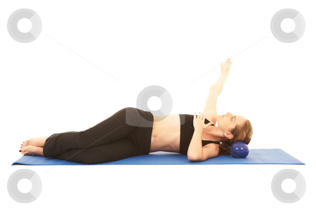 To use this stock image in your creative project, please select the size you need over to the right and click the "Add to Cart" button.
Your downloaded image will come with the Cutcaster watermark removed so don’t worry about the watermark you see on this page. Pilates exercise series stock photo, Fit young brunette pilates instructor showing different exercises on a white background with basic pilates equipment ion a yoga mat. White background, NOT ISOLATED by Sean Nel