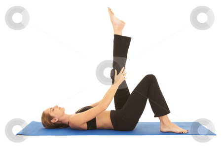 To use this stock image in your creative project, please select the size you need over to the right and click the "Add to Cart" button.
Your downloaded image will come with the Cutcaster watermark removed so don’t worry about the watermark you see on this page. Pilates exercise series stock photo, Fit young brunette pilates instructor showing different exercises on a white background a blue yoga mat. White background NOT ISOLATED by Sean Nel