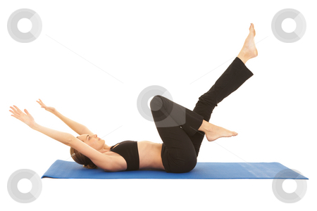 To use this stock image in your creative project, please select the size you need over to the right and click the "Add to Cart" button.
Your downloaded image will come with the Cutcaster watermark removed so don’t worry about the watermark you see on this page. Pilates exercise series stock photo, Fit young brunette pilates instructor showing different exercises on a white background a blue yoga mat. White background NOT ISOLATED by Sean Nel