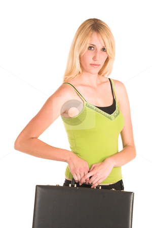 To use this stock image in your creative project, please select the size you need over to the right and click the "Add to Cart" button.
Your downloaded image will come with the Cutcaster watermark removed so don’t worry about the watermark you see on this page. Businesswoman #466 stock photo, Blonde business lady in an informal green top. Holding a black leather suitcase. by Sean Nel