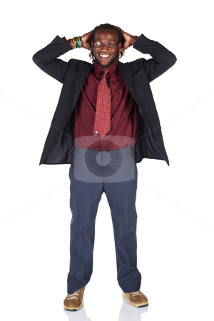 To use this stock image in your creative project, please select the size you need over to the right and click the "Add to Cart" button.
Your downloaded image will come with the Cutcaster watermark removed so don’t worry about the watermark you see on this page. Handsome African businessman stock photo, Handsome African businessman in colorful suit wearing glasses on white background. NOT ISOLATED by Sean Nel