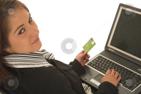 To use this stock image in your creative project, please select the size you need over to the right and click the "Add to Cart" button.
Your downloaded image will come with the Cutcaster watermark removed so don’t worry about the watermark you see on this page. Ecommerce #02 stock photo, Woman on notebook computer with Credit Card by Sean Nel