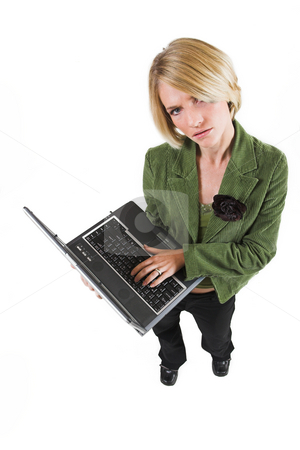 To use this stock image in your creative project, please select the size you need over to the right and click the "Add to Cart" button.
Your downloaded image will come with the Cutcaster watermark removed so don’t worry about the watermark you see on this page. Heidi Booysen #25 stock photo, Business woman green jacket, standing, holding a laptop by Sean Nel