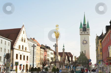 To use this stock image in your creative project, please select the size you need over to the right and click the "Add to Cart" button.
Your downloaded image will come with the Cutcaster watermark removed so don’t worry about the watermark you see on this page. Town square stock photo, Trinity Column and the Stadtturm in Straubing, Bavaria, Germany - Editorial use only by Sean Nel