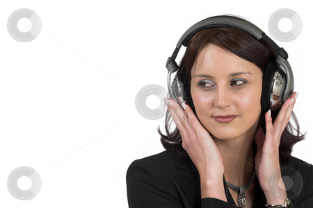 To use this stock image in your creative project, please select the size you need over to the right and click the "Add to Cart" button.
Your downloaded image will come with the Cutcaster watermark removed so don’t worry about the watermark you see on this page. Luzaan Roodt #7 stock photo, Business woman in formal black suit, with headphones on her head - copy space by Sean Nel