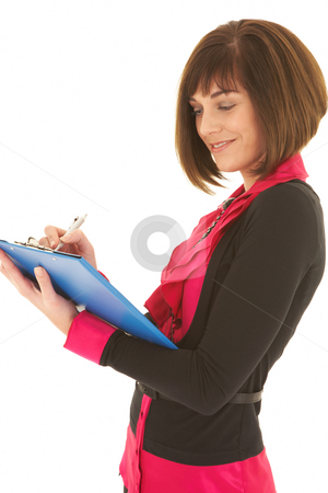 To use this stock image in your creative project, please select the size you need over to the right and click the "Add to Cart" button.
Your downloaded image will come with the Cutcaster watermark removed so don’t worry about the watermark you see on this page. Sexy brunette businesswoman stock photo, Sexy young adult Caucasian businesswoman in a red and black office outfit against a white background holding blue clipboard and pen. NOT ISOLATED by Sean Nel