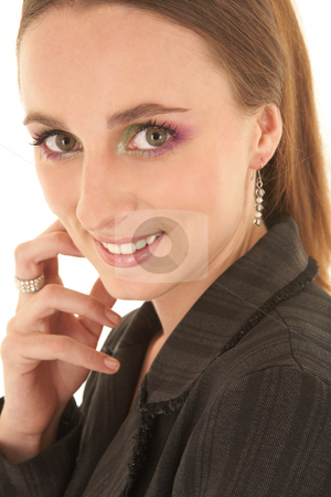 To use this stock image in your creative project, please select the size you need over to the right and click the "Add to Cart" button.
Your downloaded image will come with the Cutcaster watermark removed so don’t worry about the watermark you see on this page. Sexy brunette businesswoman stock photo, Sexy young adult Caucasian businesswoman in a black sexy business suit on a white background. She has modern make-up on her eyes by Sean Nel