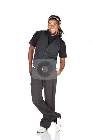 To use this stock image in your creative project, please select the size you need over to the right and click the "Add to Cart" button.
Your downloaded image will come with the Cutcaster watermark removed so don’t worry about the watermark you see on this page. Handsome African businessman stock photo, Handsome African businessman with long hair in black informal suit on white background. NOT ISOLATED by Sean Nel