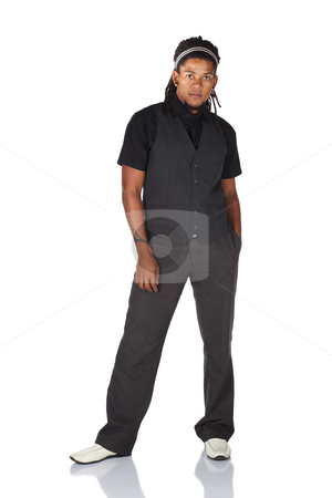 To use this stock image in your creative project, please select the size you need over to the right and click the "Add to Cart" button.
Your downloaded image will come with the Cutcaster watermark removed so don’t worry about the watermark you see on this page. Handsome African businessman stock photo, Handsome African businessman with long hair in black informal suit on white background. NOT ISOLATED by Sean Nel