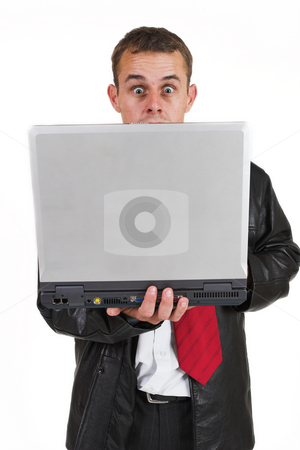 To use this stock image in your creative project, please select the size you need over to the right and click the "Add to Cart" button.
Your downloaded image will come with the Cutcaster watermark removed so don’t worry about the watermark you see on this page. Business man #8 stock photo, Business man in a suit with a notebook computer by Sean Nel
