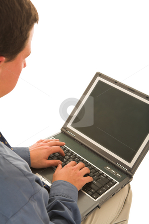 To use this stock image in your creative project, please select the size you need over to the right and click the "Add to Cart" button.
Your downloaded image will come with the Cutcaster watermark removed so don’t worry about the watermark you see on this page. Businessman #58 stock photo, Man typing on laptop. by Sean Nel