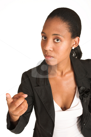 To use this stock image in your creative project, please select the size you need over to the right and click the "Add to Cart" button.
Your downloaded image will come with the Cutcaster watermark removed so don’t worry about the watermark you see on this page. Mida Matsimela #17 stock photo, African business woman dressed in black jacket. Pointing finger by Sean Nel