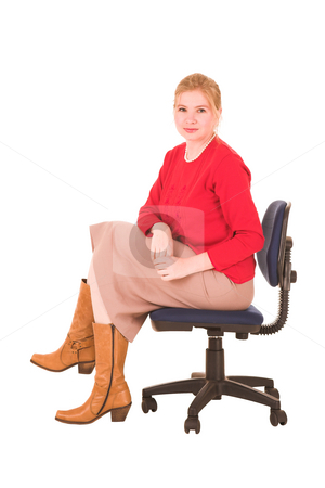 To use this stock image in your creative project, please select the size you need over to the right and click the "Add to Cart" button.
Your downloaded image will come with the Cutcaster watermark removed so don’t worry about the watermark you see on this page. Middle aged businesswoman stock photo, Blonde middle aged businesswoman with a red jersey and beige dress on a white background by Sean Nel
