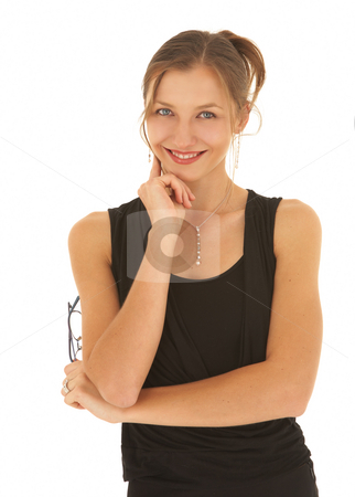 To use this stock image in your creative project, please select the size you need over to the right and click the "Add to Cart" button.
Your downloaded image will come with the Cutcaster watermark removed so don’t worry about the watermark you see on this page. Young caucasian businesswoman stock photo, Young adult brunette businesswoman in a black office outfit on a white background. by Sean Nel