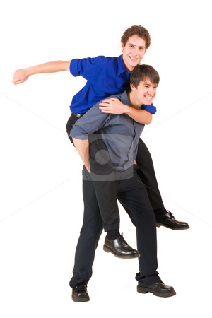 To use this stock image in your creative project, please select the size you need over to the right and click the "Add to Cart" button.
Your downloaded image will come with the Cutcaster watermark removed so don’t worry about the watermark you see on this page. Business People #11 stock photo, Two business partners, one is piggybacking the other by Sean Nel